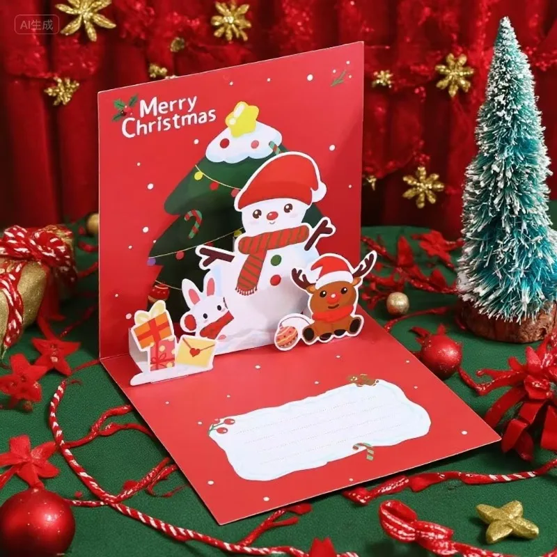 Pop up style Christmas 3D folding greeting card with a high-end feel Instagram style thank-you card free envelope gift