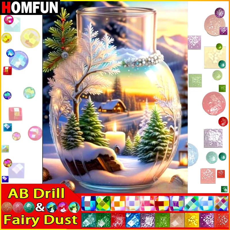 HOMFUN Fairy Dust AB 5D Rhinestone Crystal Decor Diy Diamond Painting "Landscapes Snow" 3D Cross Stitch Pattern Embroidery Gift