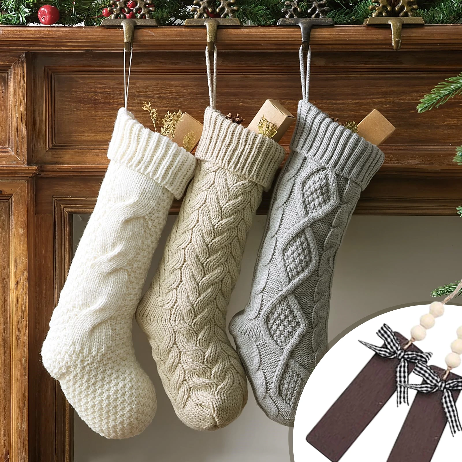 Christmas Stockings 3-8Pack 18In with Name Tags Rustic Cable Knitted Stocking Decorations for Xmas Family Holiday Party Decor christmas stockings