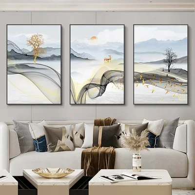 thumbnail image 1 of 3 cuadros de arte de pared abstractos con cinta de lujo nórdico, póster moderno con impresión de paisaje, pintura decorativa para sala de estar y hogar, 1 of 5