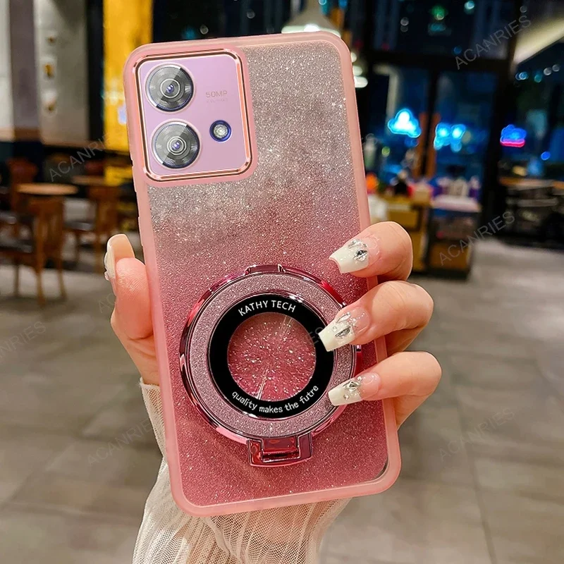Glitter Clear Silicone Soft Case with Magnetic Bracket Back Cover