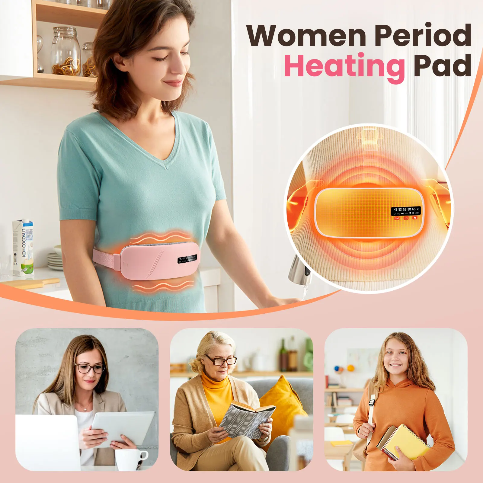 Women Menstrual Heating Pad Effective Hot Compress Period Relief Uterus Warmer Belt Vibration Heated Abdominal Waist Massager