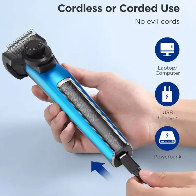 Hair Trimmer for Men Professional USB Rechargeable Nose Trimmer Hair Clippers Eyebrow Facial Hair Trimmer Body Grooming Kit 6