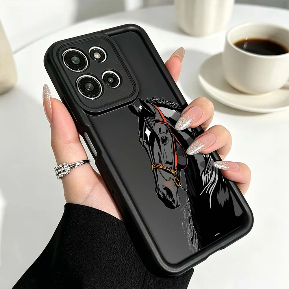 Black Running Horse Pattern Phone Case Cover with Fusion Eye Ladder Design