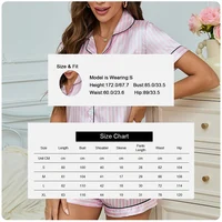 Womens Pajama Set Victoria Style Summer Satin Striped Embroidered Short Sleeve Top Short Pants Two piece Casual Home Clothes Set - Image 6