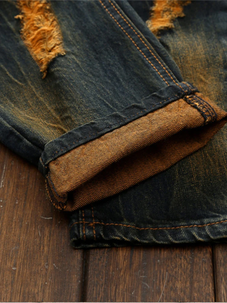 Men's Straight Jeans Denim Dasual High-end Cotton Design Fashion Pants European and American Style Hole Hip Hop Party Plus Size 4