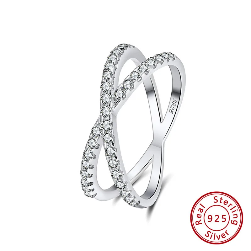 DOREMI Sterling Silver Materials Women Mom Gift Jewelry Pure Silver Double Row Diamond Zircon Cross Ring 6