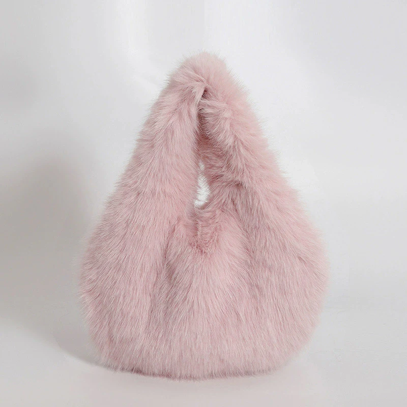 Neue Mode Weiche Plüsch Top Griff Taschen Frauen Designer Handgelenk Knoten Flauschigen Faux Pelz Dame Handtaschen Luxus Kleine Tote Weibliche Brieftasche – Detail 22