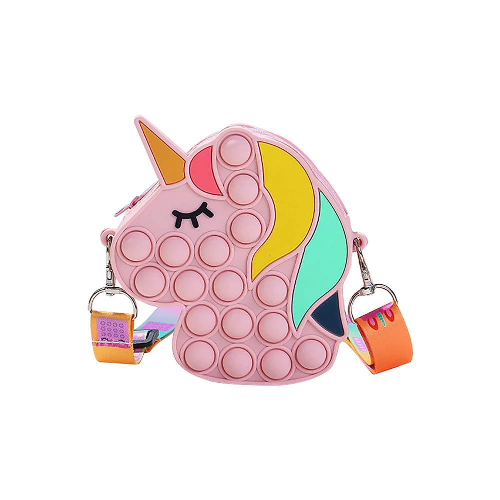 Push Bubble Pop Its Fidget Mini Unicorn Handbag Key Pouch Small Purse Fidget Sensory Toy Crossbody Handbag Shoulder Bag Kids Toy color changing nee dohs Squeeze Toys