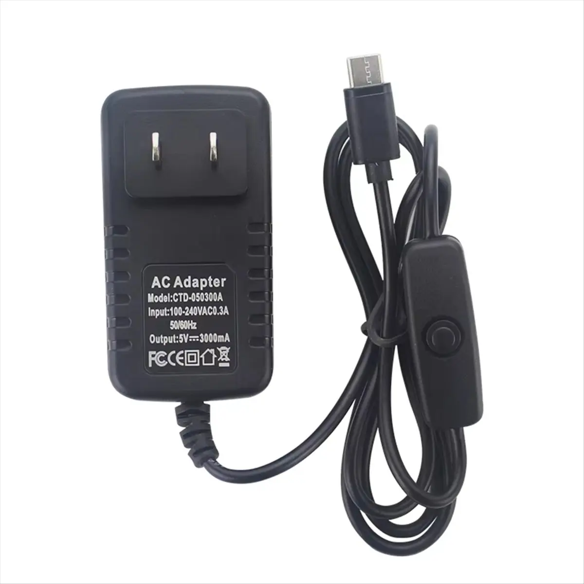 온/오프 스위치가 있는 5V 3A 전원 공급 장치 Zero 3 / 3B US 플러그용 충전기 USB Type-C 전원 어댑터