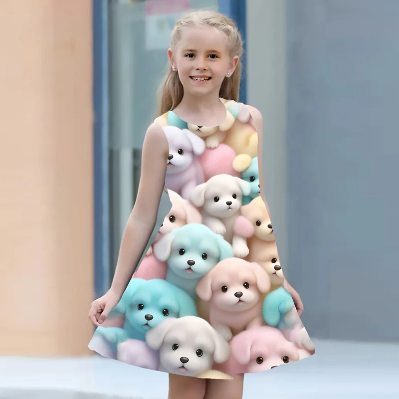 

Summer Princess Dress For Girls 2024 Kids Clothes Sleeveless O-neck Dog 3D Print Children Party Dresses Girls From 2 To 7 Years