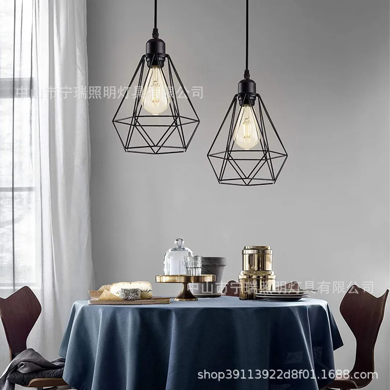 Restaurant chandelier retro iron chandelier led Nordic simple modern personality dining room bar creative diamond lamp 2
