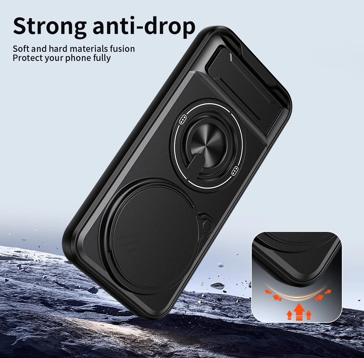 Magnetic Stand Shockproof Armor Phone Case with Slide Camera Protector and Kickstand