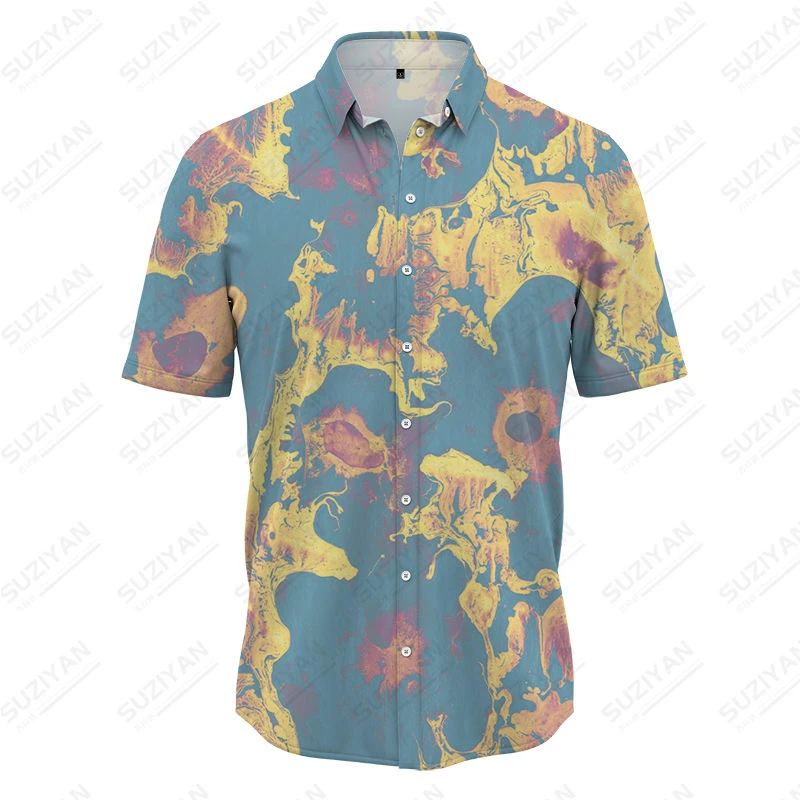 

2023 New Summer Men's Short Sleeve Shirt Button Lined Cardigan Top Casual 3D Print Plus Size Short Top Light Tie Dyed Unisex