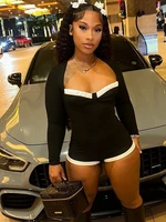 Weird PussWhite Edging Playsuit Women 2025 Spring Square Collar Skinny Stretch Long Sleeve Romper Streetwear Tight Overalls