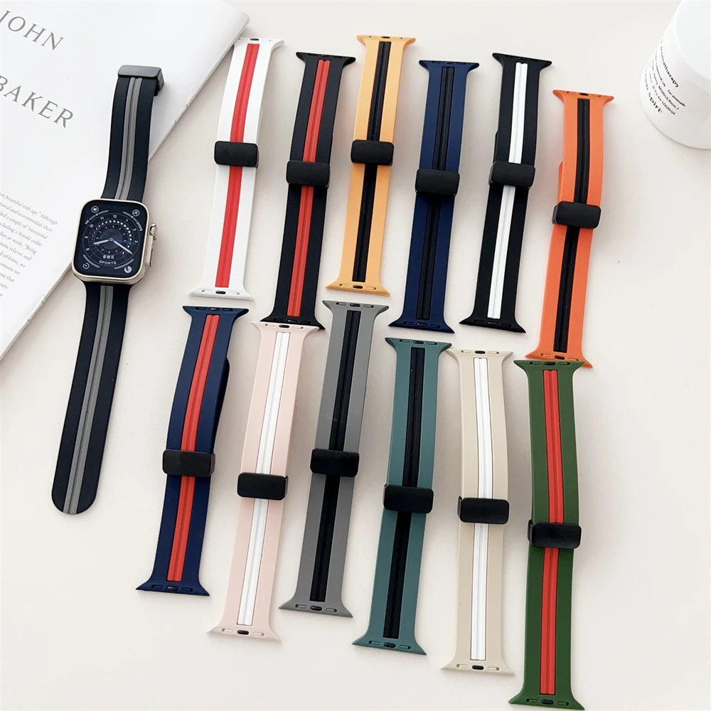 

Ремешок силиконовый для часов Apple Watch Series 8 7 6 5 4 3 2, сменный браслет с магнитной застежкой, 40 мм 41 мм 44 мм 45 мм 42 мм 49 мм