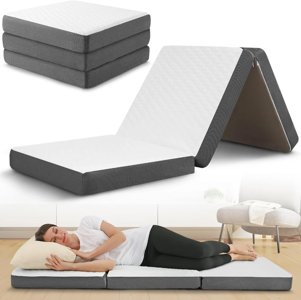 

Tri Folding Mattress with Memory Foam Layer - 4 Inch Trifold Foldable Bed Mattress with Washable Cover | Single 75" x 25" x 4"