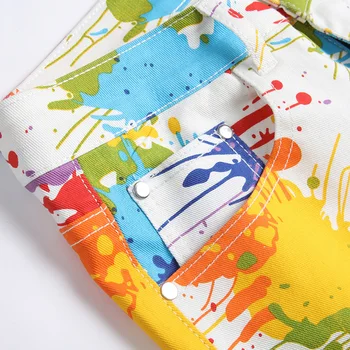 الرجال يتوهم اللون رسمت السراويل الصيف Y2K تمتد الدينيم المؤخرات الطباعة الرقمية الجينز الأبيض - Image 3