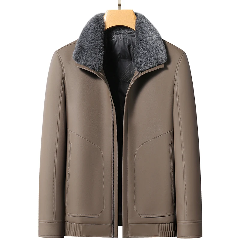 Down Jacket Men's Winter Ferret Fur Collar 90% White Duck Down Filling For Warmth