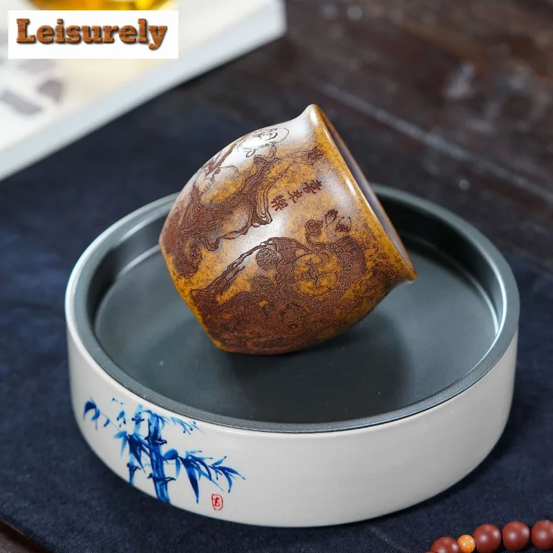 210ml Yixing Zisha Four Gods of Wealth Teacup Aesthetic Tea Bowl Single Cups Tea-tasting Smelling Cup Chazhan Master Cups Cha