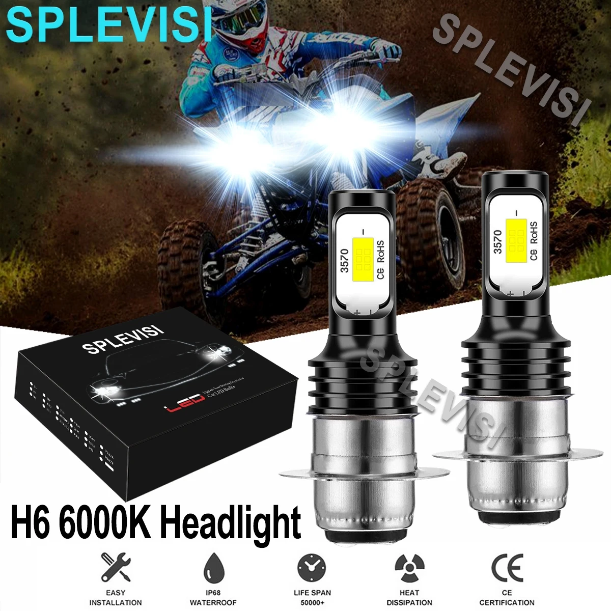 2X 70W Led Headlights White For Yamaha Yfz450 2004-2009 Warrior 350 1987 1988-2004 Kodiak 400 2000-2006 Timberwolf 250 1992-2000