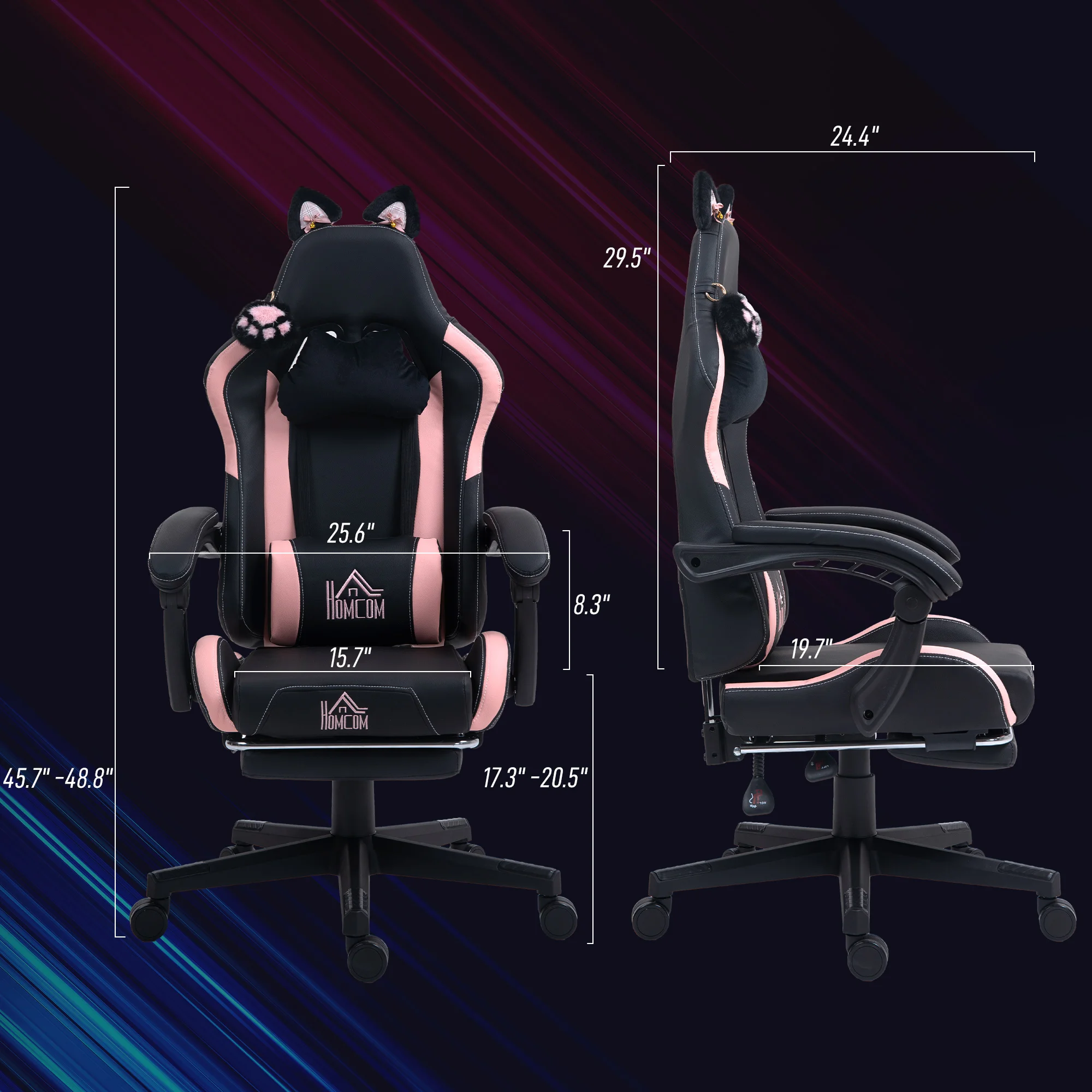 Cute Racing Gamer Chair, Faux Leather Gaming Chair with Footrest, Headrest and Lumbar Support, Black 4
