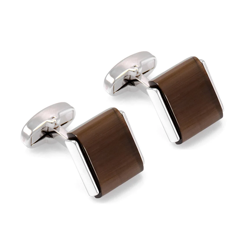 

NVT Luxury Brown Opal Cufflinks For Mens Shirt High Quality Cat Eyes Stone Cuff Links Wedding Gift Jewelry Drop Shipping