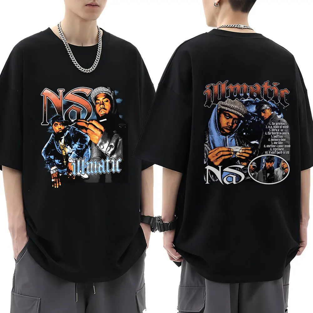

Rapper Nas Illmatic Print Retro T-Shirt Men Woman Fashion T Shirt Casual Cotton Short Sleeve T-shirts Gothic Hip Hop Streetwear