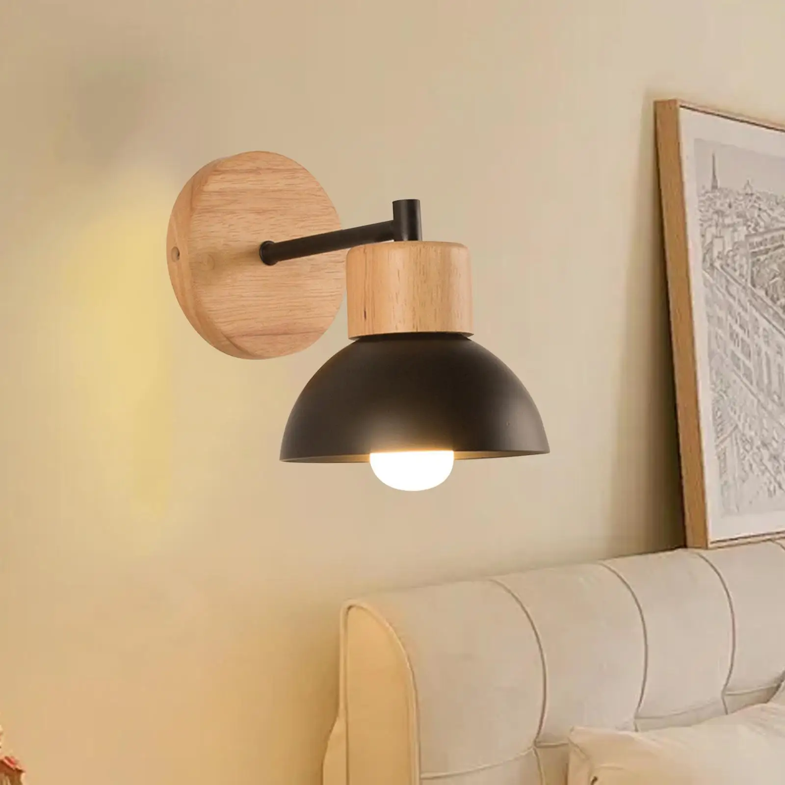 Home Wall Mounted Lamp, Lighting Fixtures with Wood Base, Bulbs Not Included E27