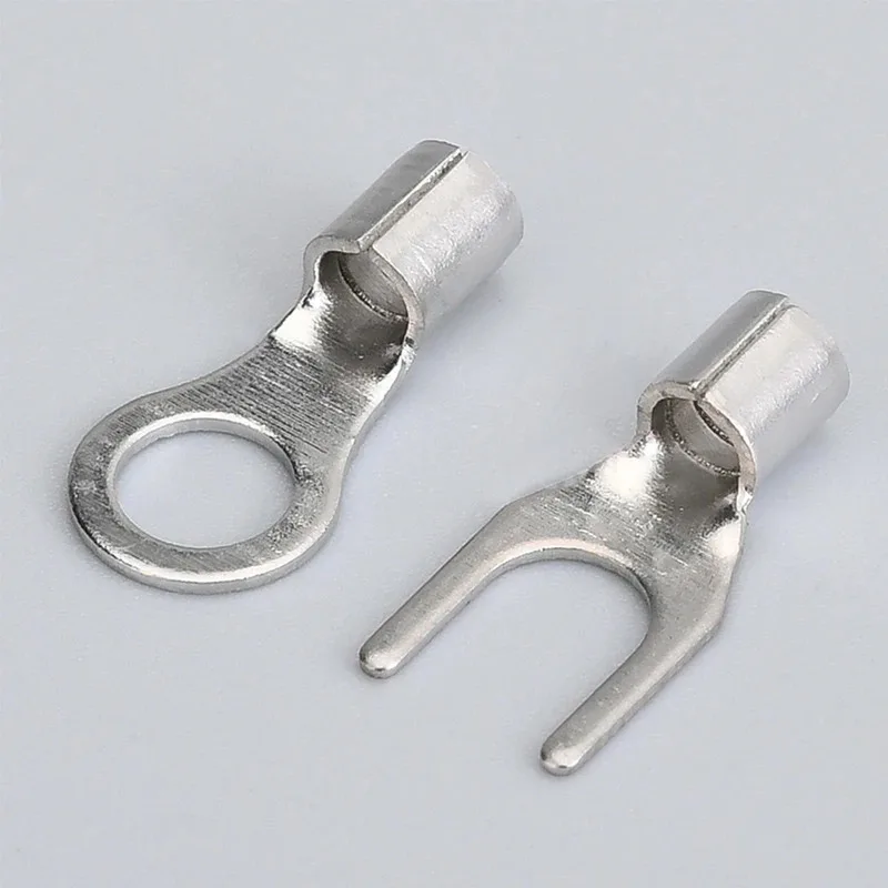 Terminal Connector Copper Ring Fork Terminals Kit Non-Insulated Electrical O/Y Type Brass Terminal Assortment Set Cable Wire Crimp Spade