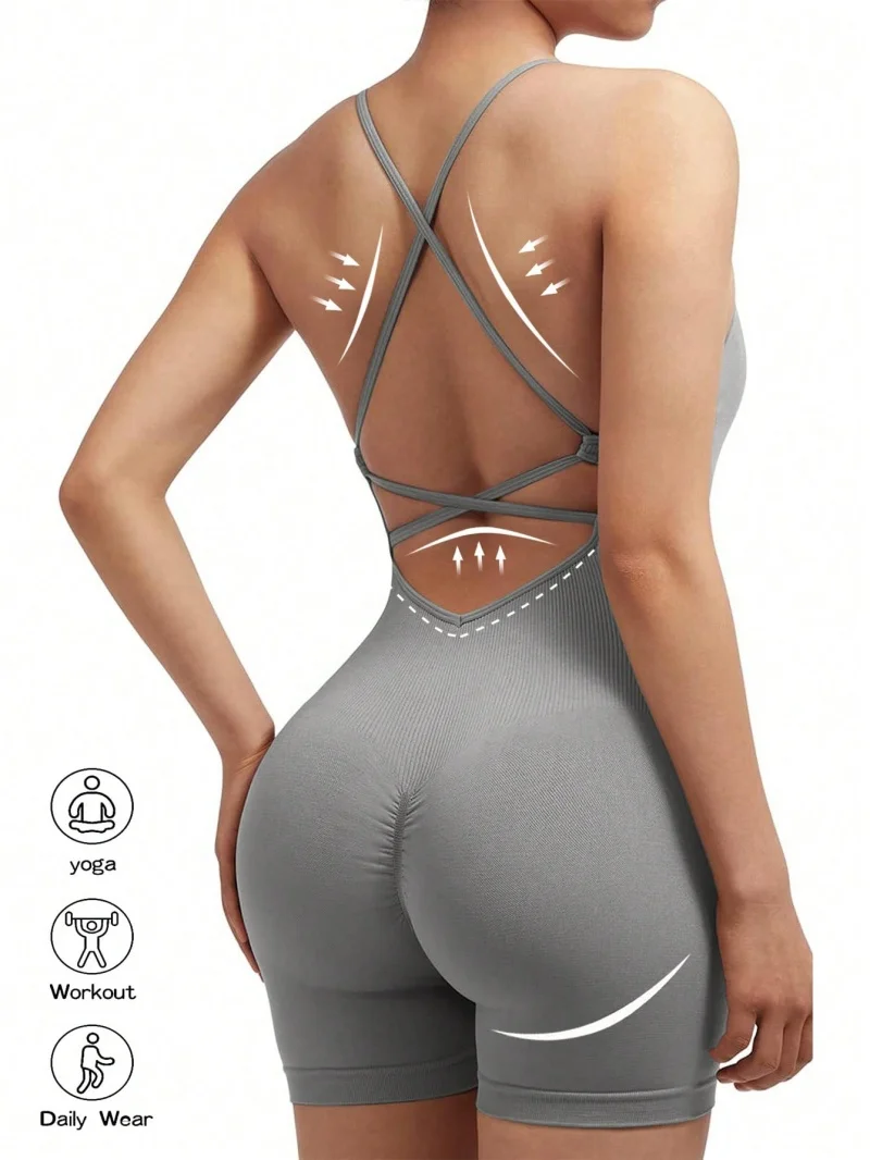 Sexy Fitness Jumpsuit Women Cross Adjustable Sports Playsuit Running One Piece Yoga Suit Scrunch Shorts Backless Set Romper Best Sellers In Women's Clothing