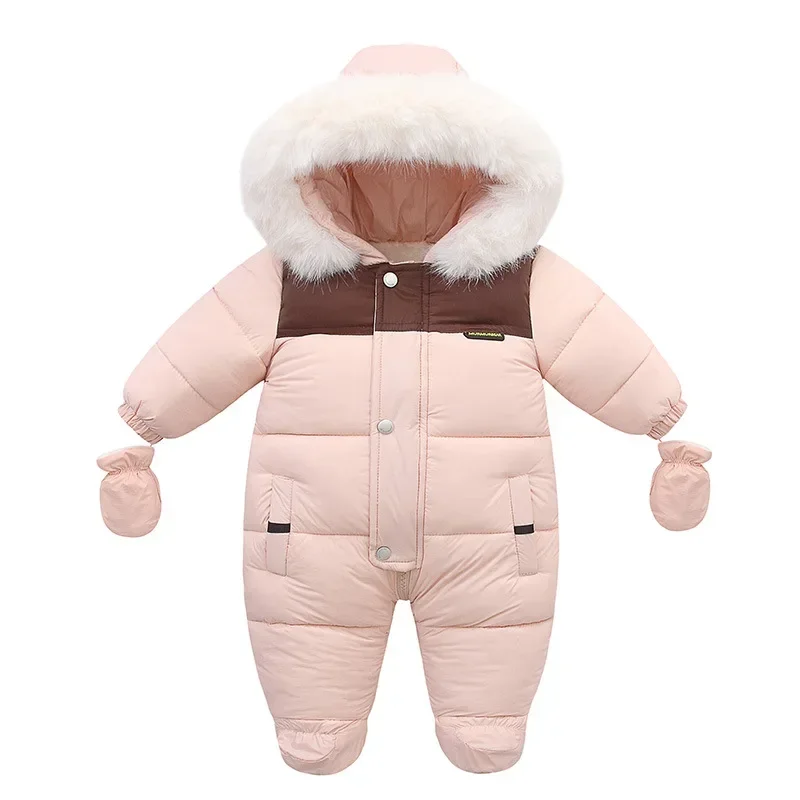 Winter Jumpsuit For Kids Plus Velvet Warm Hooded Newborn Baby Romper 0-2 Years Infant Girl Winter Overalls Baby Snowsuit