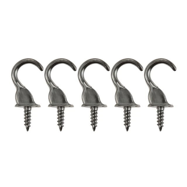 5pcs Screw-in Cup Hooks Metal Dropped Ceiling Hanger Black 35mm