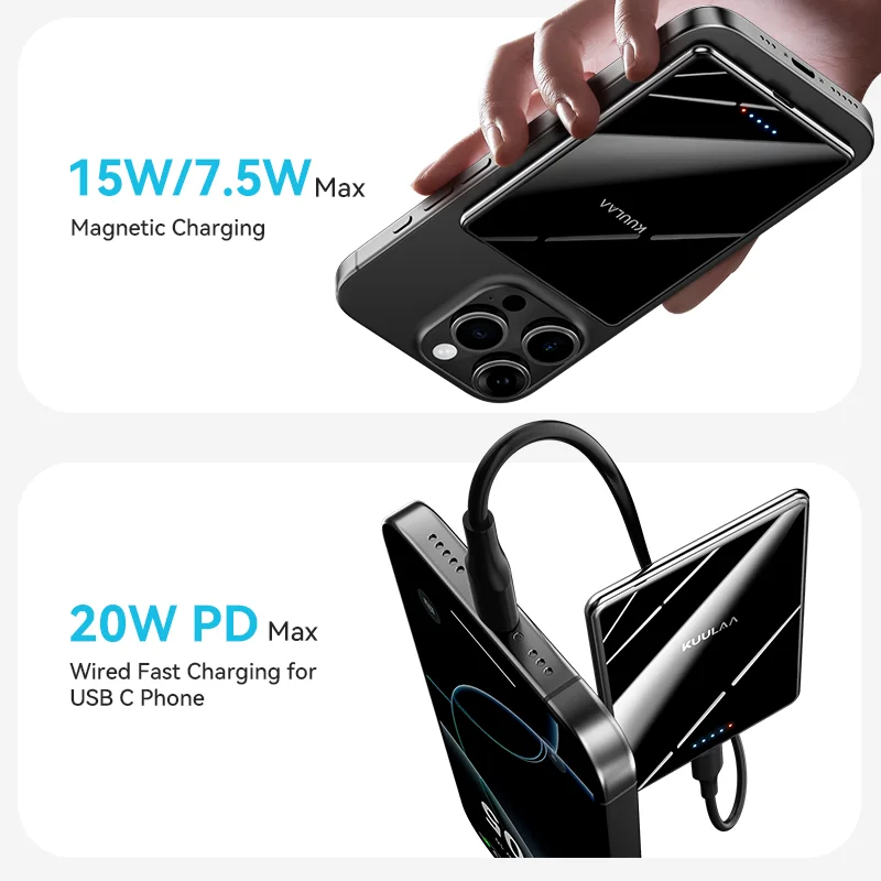 KUULAA Magnetic Power Bank 5000mAh Wireless Portable Charger 20W Fast Charging External Battery For Magsafe For iPhone 16 15 14 4