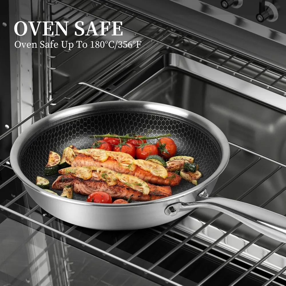 Description Picture 6 of item6 Piece Stainless Steel Frying Pan Set with Lids Cookware Set Nonstick Honeycomb Frying Pan Set 3pcs W/Stay Cool Handle Skillet