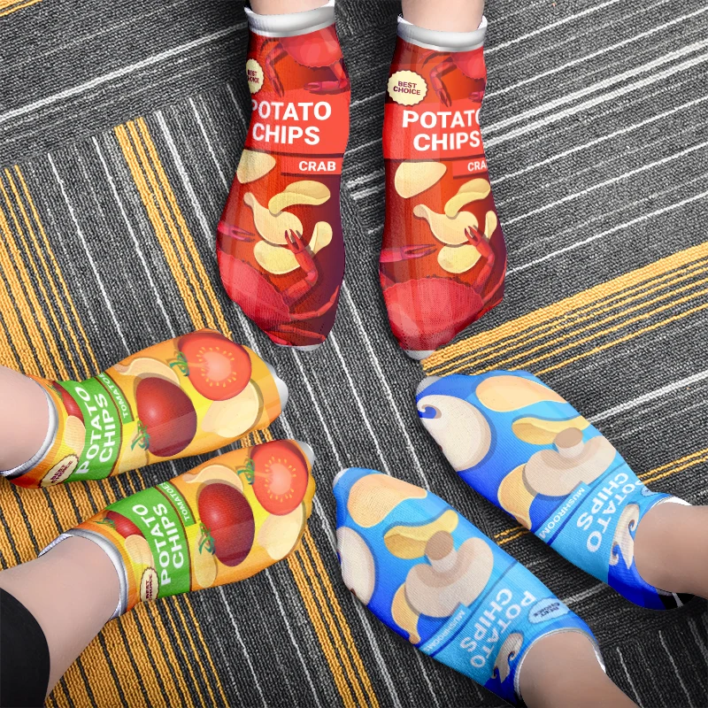 

Cotton Socks Men And Women Harajuku Unisex Individuality Socks 3D Printing Potato Chips Packaging Design Funny Socks Media