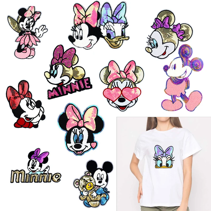 Disney Sequins Clothing Patch Mickey Minnie Mouse Patches Cartoon Sew Clothes Patch for T-shirt Coat DIY Decoration Women Gift