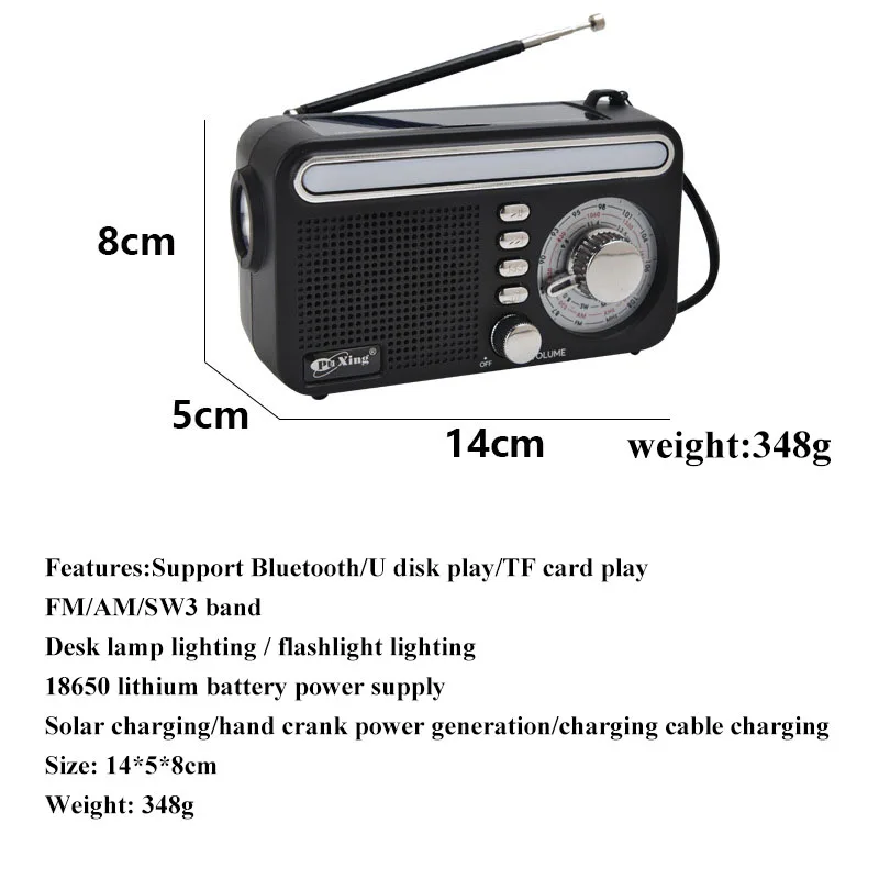 Portable Solar Charing Radio Mini FM AM SW Hand Crank Radios Receiver LED Flashlight Bluetooth Speaker Support TF Card U Disk