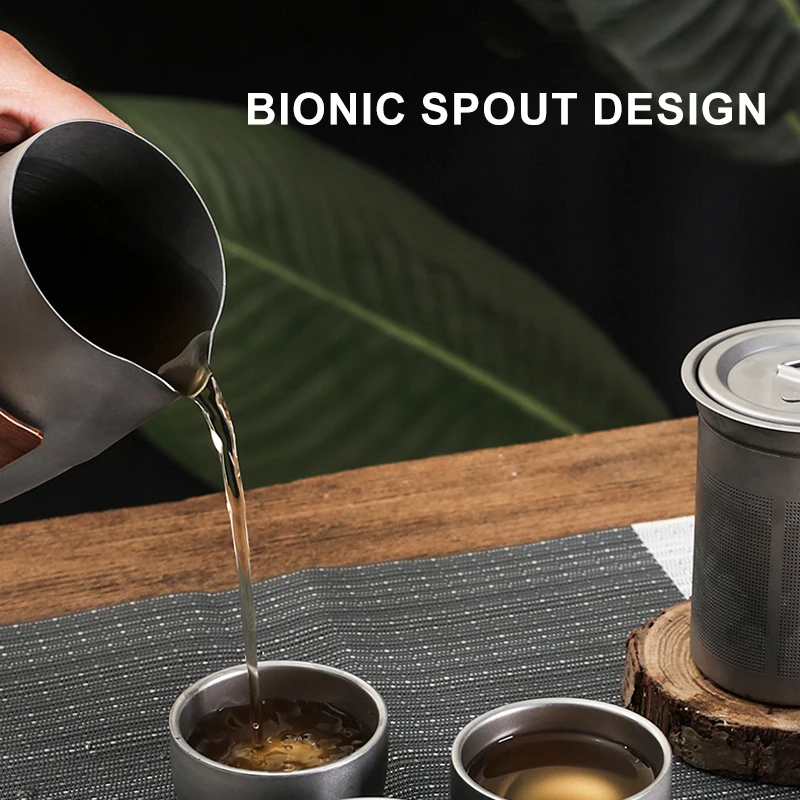 Lightweight Travel Tea Set Storage Bag Built-In Strainer Titanium Alloy Tea Cups Teapot Outdoor Camping Hiking Tableware