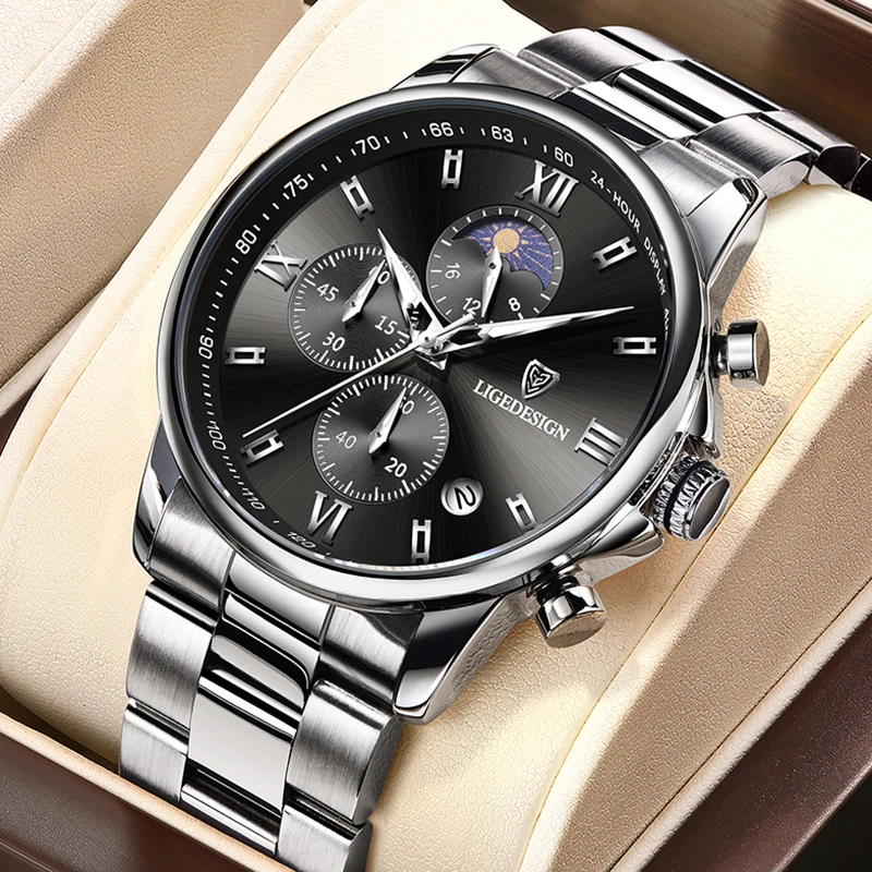 LIGE Sport Chronograph Quartz Wristwatch Original Brand Luxury Military Watches for Men Fashion Business Waterproof Watch Men