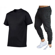 

Men's Shirt Tracksuit Two Pieces Sets Men Casual Fitness Sport Suit Short Sleeve t Shirt+Trousers Men's Casual Sportswear Suits