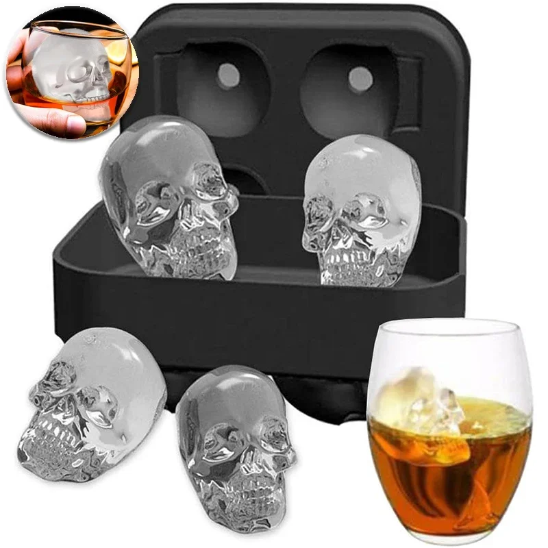 Silicone 3D Ball Skull Diamond-Shaped Ice Mold Reusable Ice Cube Mold Cube Trays for Whiskey Party Supplies