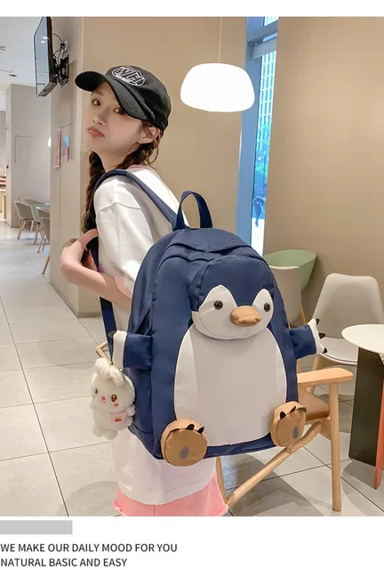 Niedliche Cartoon Pinguin Nylon Frauen Rucksack weibliche Reisetasche  Rucksäcke Schult asche für Teenager-Mädchen Bücher tasche Mochila Bücher  tasche - AliExpress