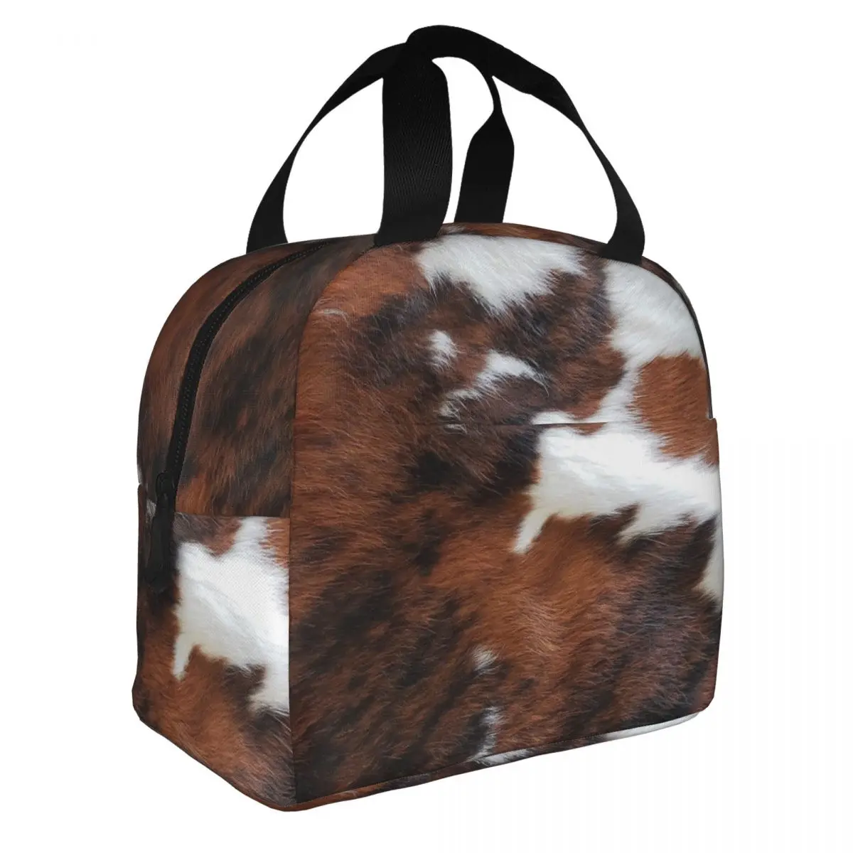 

Cowhide Rodeo Insulated Lunch Bags Animal Fur Skin Leather Texture Lunch Container Cooler Bag Tote Lunch Box School Outdoor