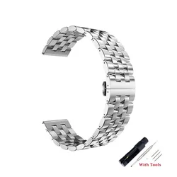 Stainless Steel Watchband with Folding Buckle and Tool - 22mm (Silver)