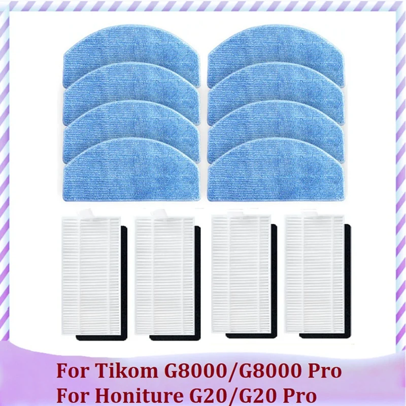 

12PCS Hepa Filter Mop Cloth For Tikom G8000/G8000 Pro / Honiture G20/G20 Pro Vacuum Cleaner Replacement Accessories