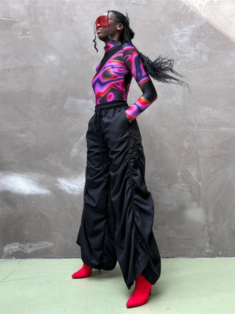 

2023 Summer Women's New Fashion Street Shoot High Waist Hip Lift Pleated Loose Lace Up Casual Pants for Women