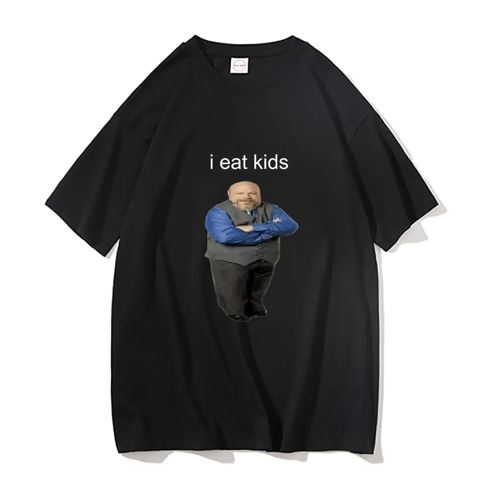 Фото Забавная брендовая мужская и женская футболка bertramm Eat Kids, мужские топы из чистого хлопка, новая черная Повседневная Свободная футболка с коротким рукавом №2