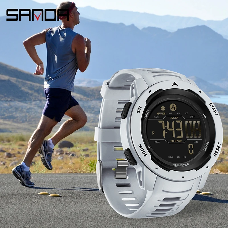 SANDA 2145 Brand Men Watches Sports Pedometer Calories 50M Waterproof LED Digital Watch Military Wristwatch Relogio Masculino 3