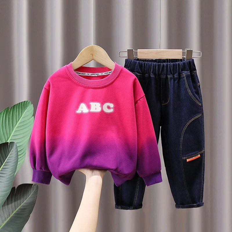

Free Shipping Spring Autumn Boys Cotton Tie-dye Sweatshirt+Jeans 2pcs Suits School Kids Tracksuit Fashion Children Outfit 2-10Yr